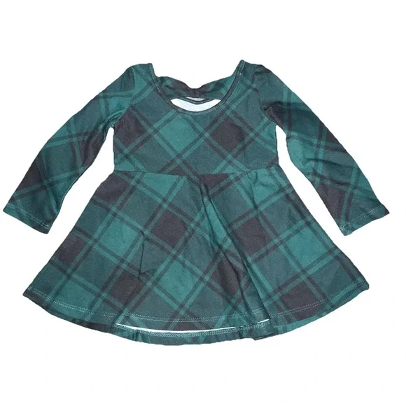 Children's Place Baby Girl's 9-12 Months Holiday Dress‎ Green Plaid Long Sleeve - Picture 3 of 8